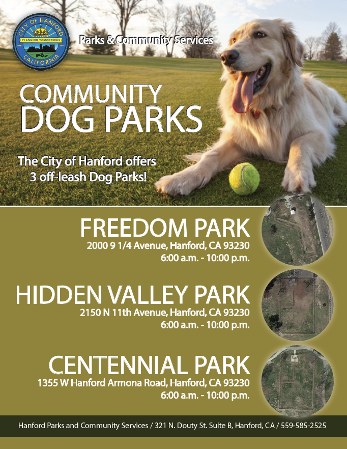Dog Park Flyer Information Below and in Link to Addresses and Hours